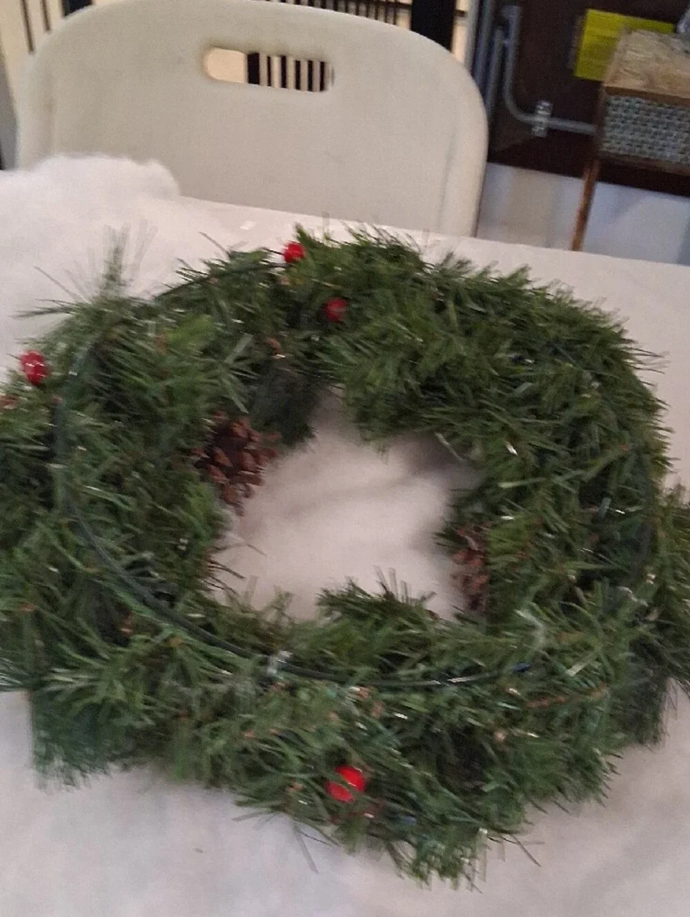 Evergreen Pinecone Holiday Wreath with Red Berry Accents